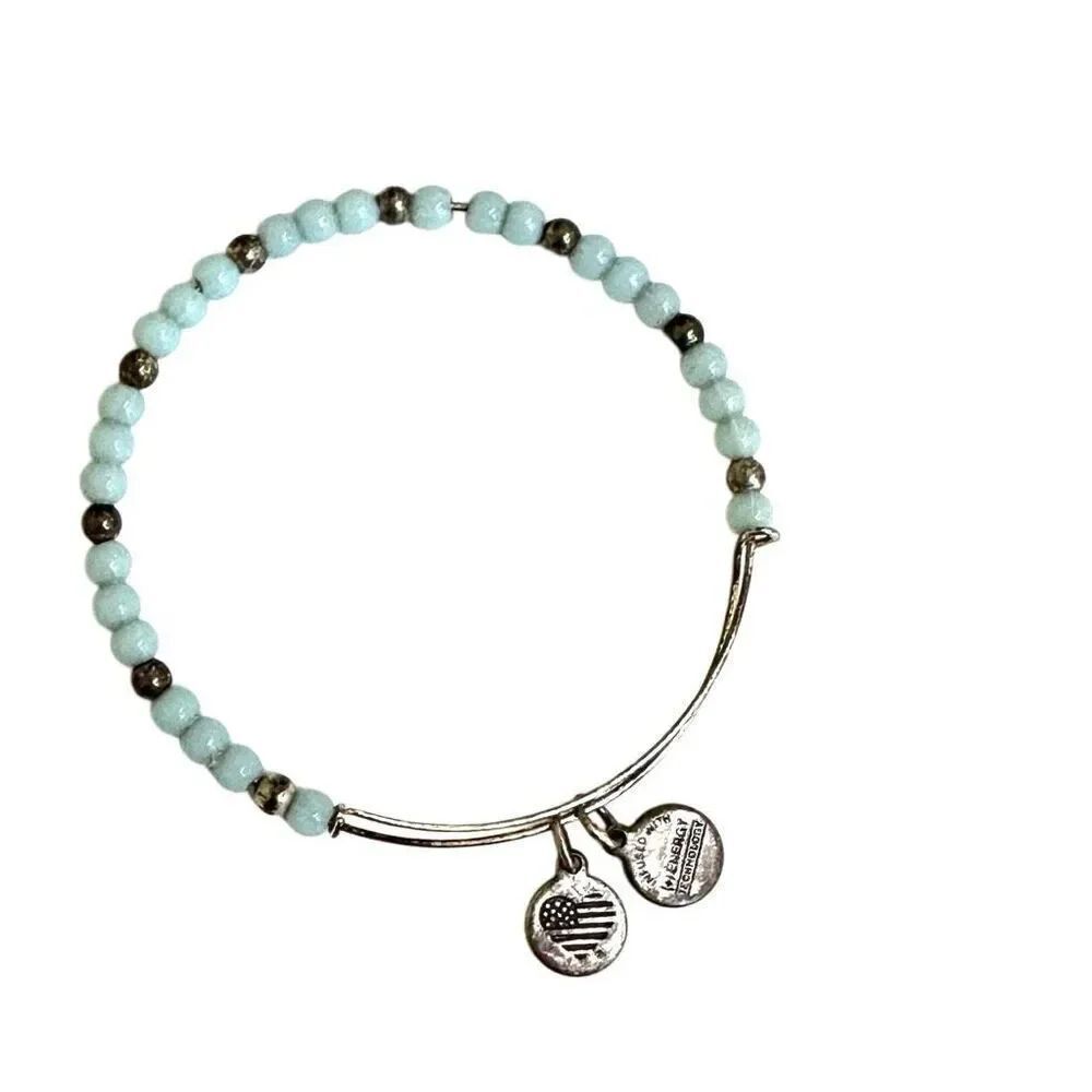Alex and Ani silver plated blue beaded bracelet